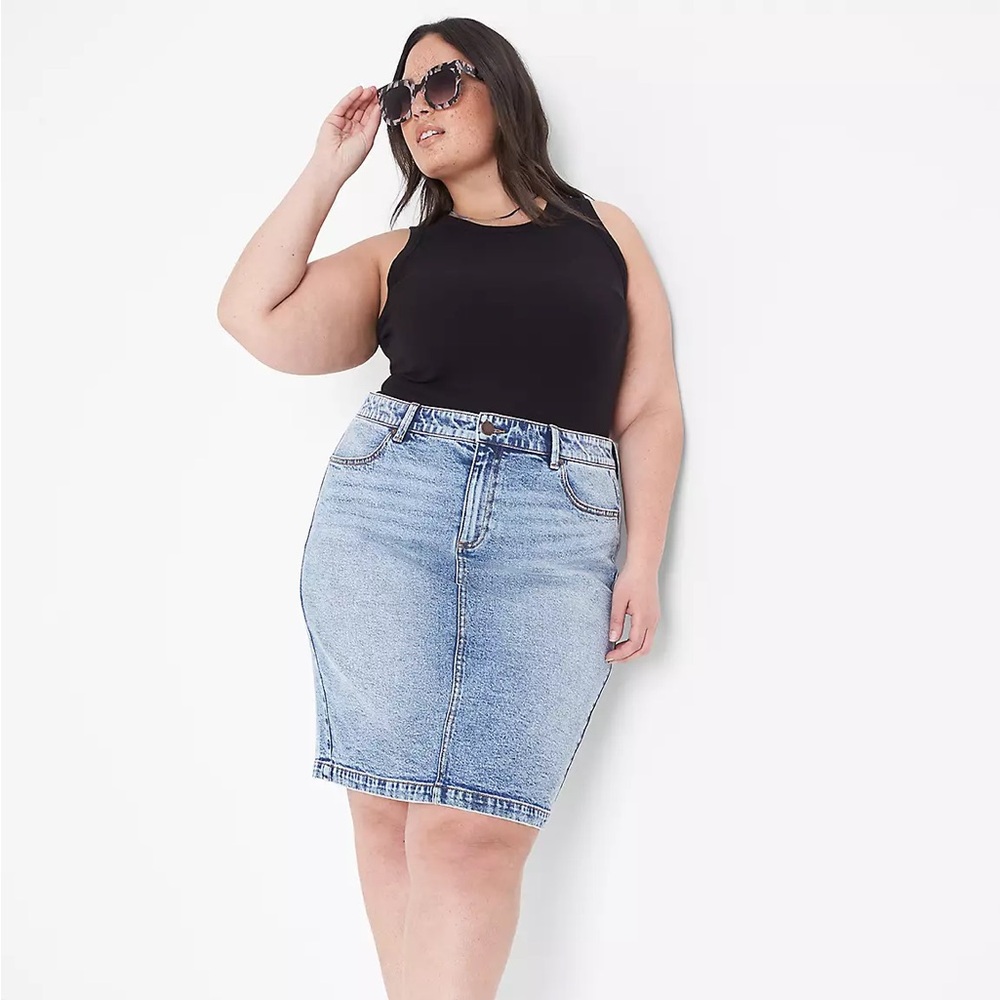 Lane Bryant Washed Light Blue Denim Jean Skirt - Picture 3 of 9